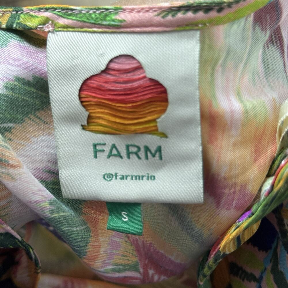 FARM Rio One-Shoulder Pink Tropical Parrot Fringe Midi Dress S Vacation Cruise - Picture 8 of 12